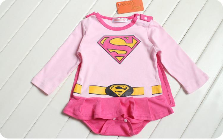 Superman creeper baby suit with embroidered cloak, featuring Wukong design.