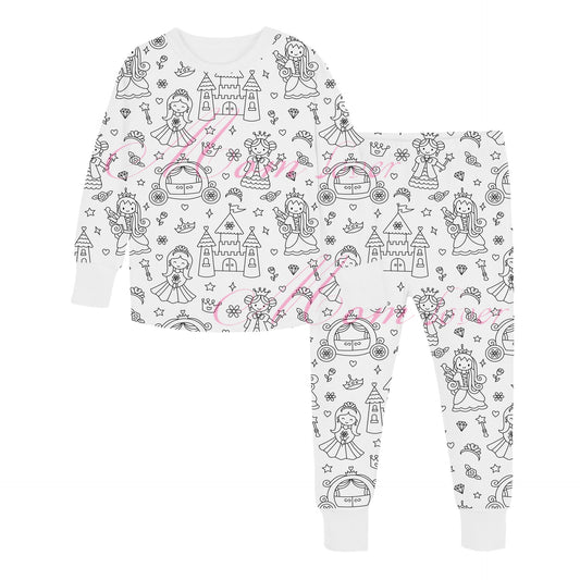 Children's graffiti pajamas, DIY hand-painted colorable set for home decor.