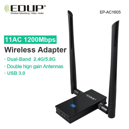 EDUP USB WiFi adapter, 1200Mbps, 5GHz high-gain antenna, 802.11ac, USB 3.0 Ethernet.