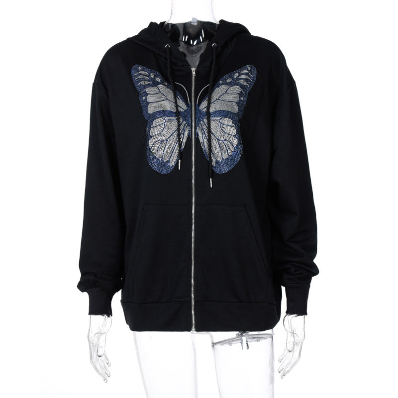 Butterfly Ironing Long Sleeve Hooded Sweater