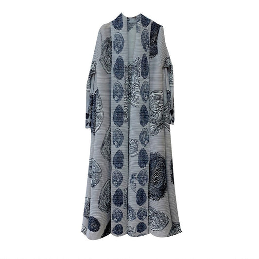 Women's Pleated Long Trench Coat - Printed Cardigan