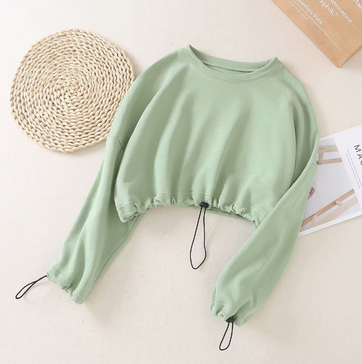 autumn winter full sleeve drawstring short top hoodies