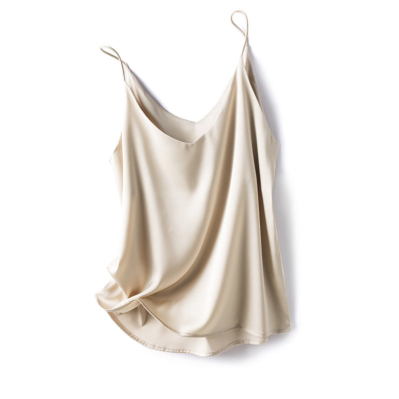 Women's V-neck one-shoulder satin vest in a solid color