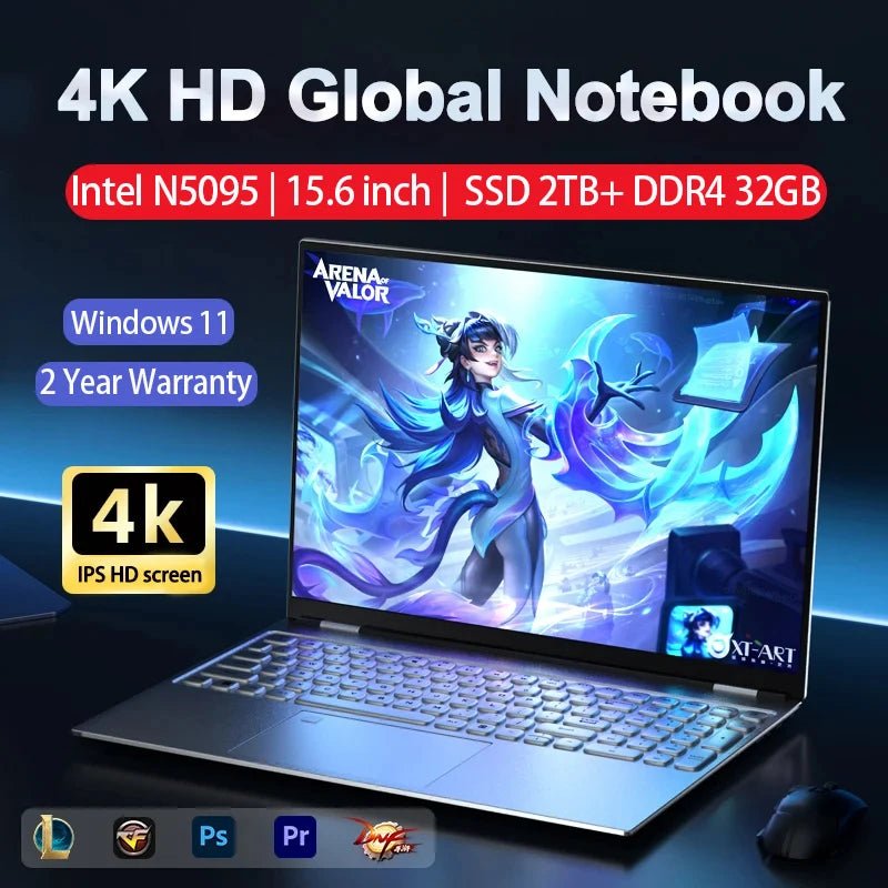 15.6'' Laptop: 32GB RAM, 2TB SSD, Windows 11, N5095, Backlit, Fingerprint, WiFi, Camera