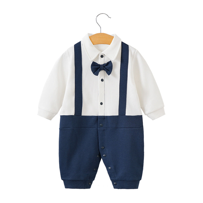 Children's long-sleeve jumpsuit for one-year-olds, gentleman-style romper in trendy INS style.