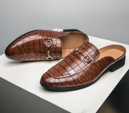 Men's Square-Toe Leather Slippers: Versatile, Air-Cushion, Large Size