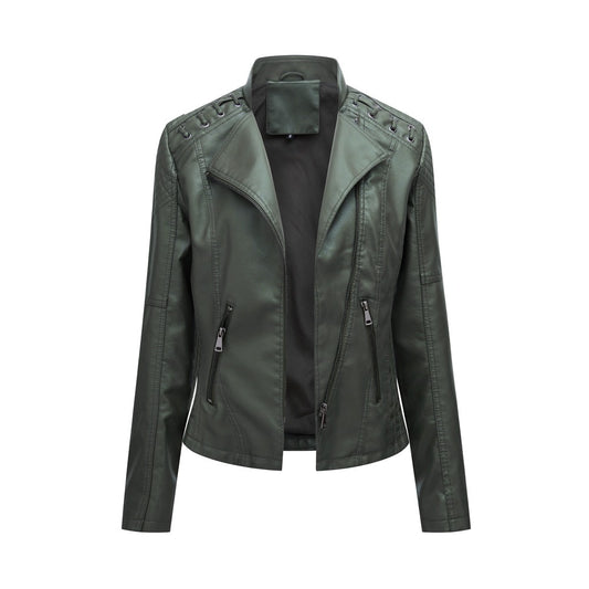 Women's slim-fit motorcycle-style leather jacket