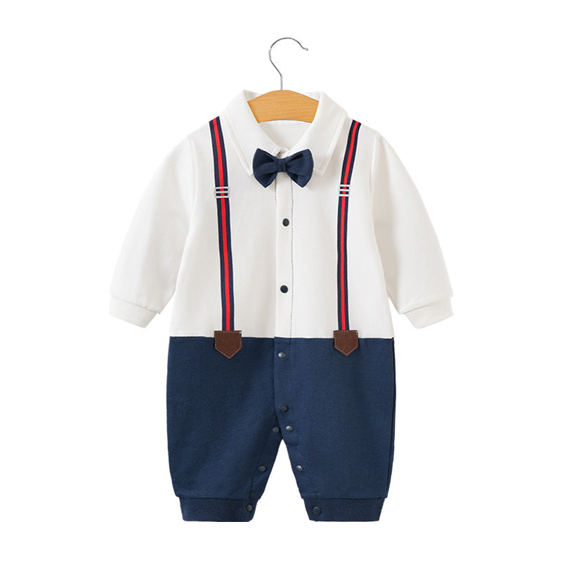 Children's long-sleeve jumpsuit for one-year-olds, gentleman-style romper in trendy INS style.