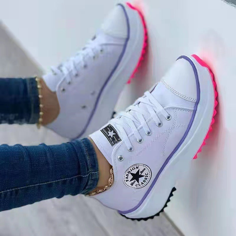 Women's Low-Cut Platform Canvas Shoes: Lace-Up