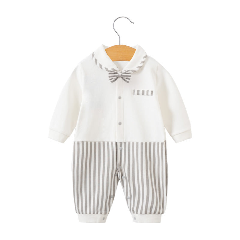 Children's long-sleeve jumpsuit for one-year-olds, gentleman-style romper in trendy INS style.