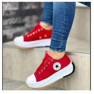 Women's Low-Cut Platform Canvas Shoes: Lace-Up