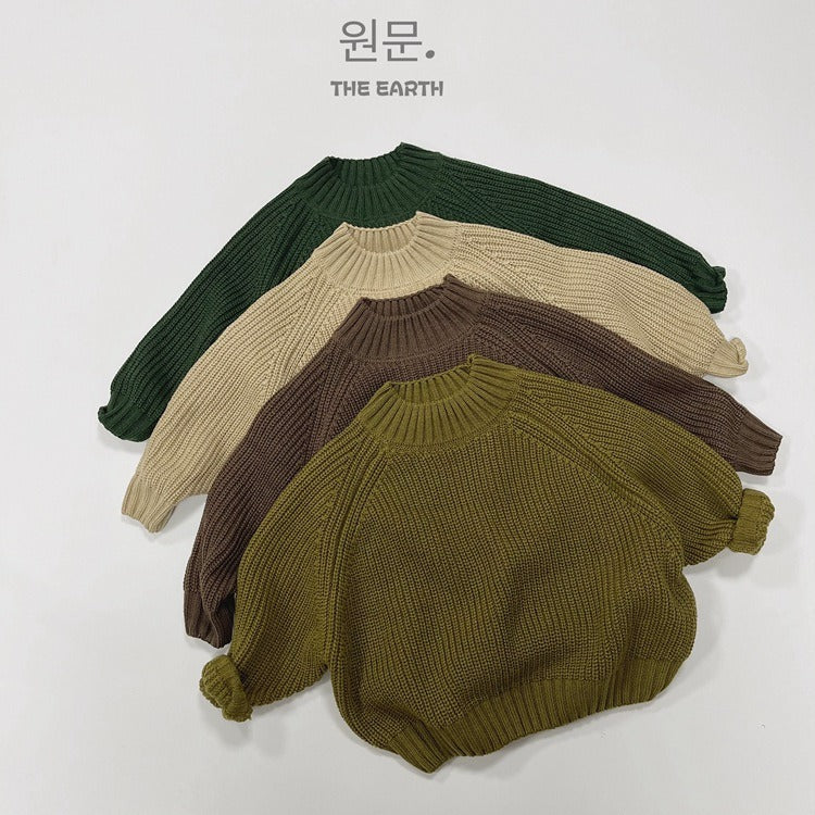 New vintage knitted sweater for kids, solid casual design, loose fit, and warm pullover.