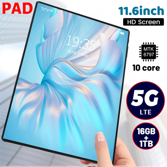 2024 New 5G Tablet: 11.6'' Android 11, 16GB RAM, 1TB ROM, Dual Cameras, Dual SIM, WiFi, Type-C