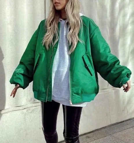 Women's loose zippered cotton baseball jacket