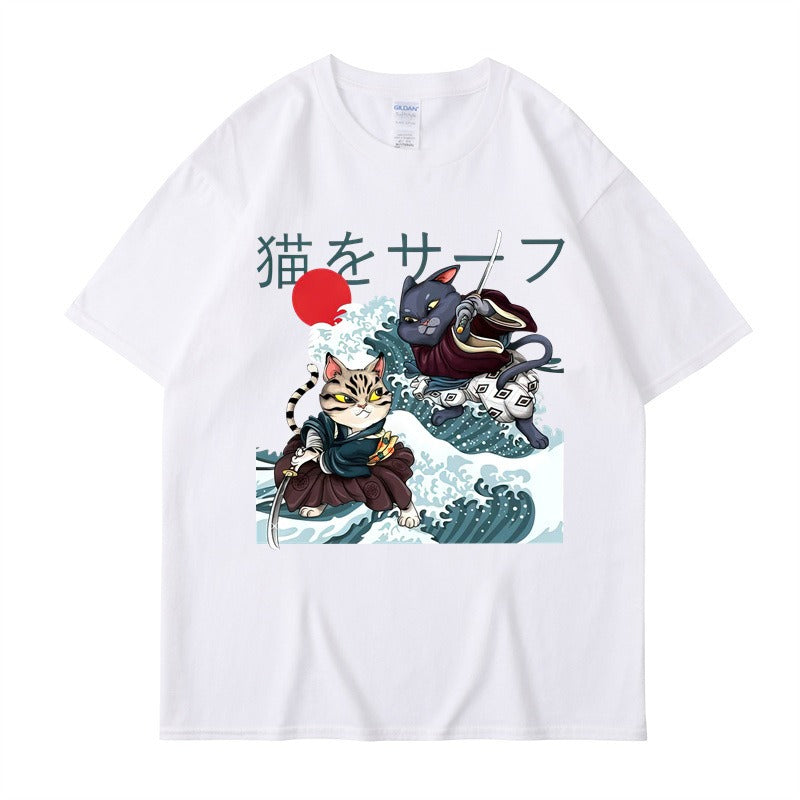 Summer Samurai Cat Print, T-shirt Unisex