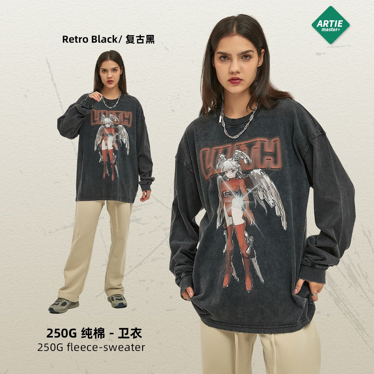 Anime print sleeved T-shirt