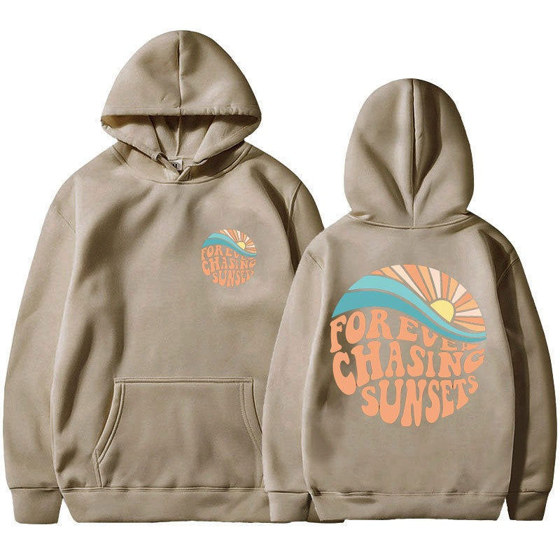 Chasing Sunsets printed cuff hoodie sweater, unisex design