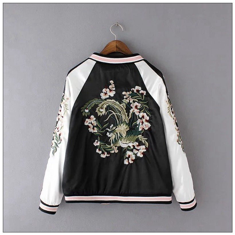 Women's Double-Sided Embroidered Floral Baseball Jacket