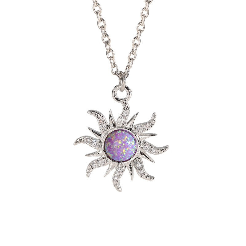 Women's Sun Necklace Set with Zircon Pendant