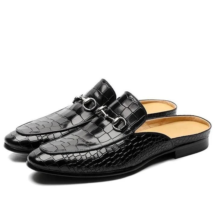 Men's Square-Toe Leather Slippers: Versatile, Air-Cushion, Large Size