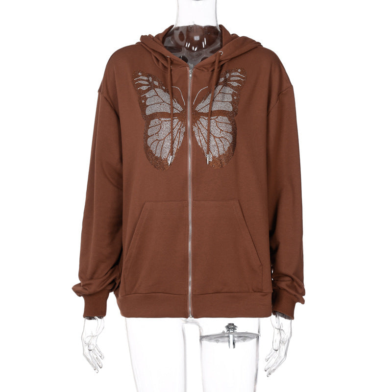 Butterfly Ironing Long Sleeve Hooded Sweater