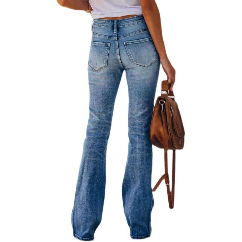 Women's high-waist stretch flared jeans for casual wear