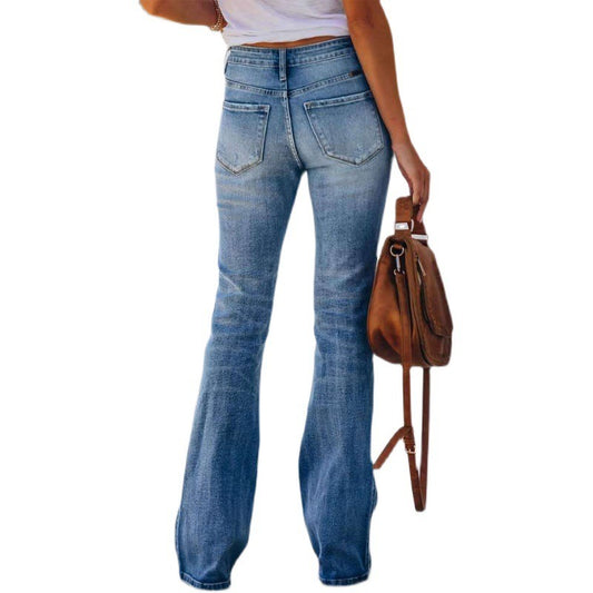 Women's high-waist stretch flared jeans for casual wear