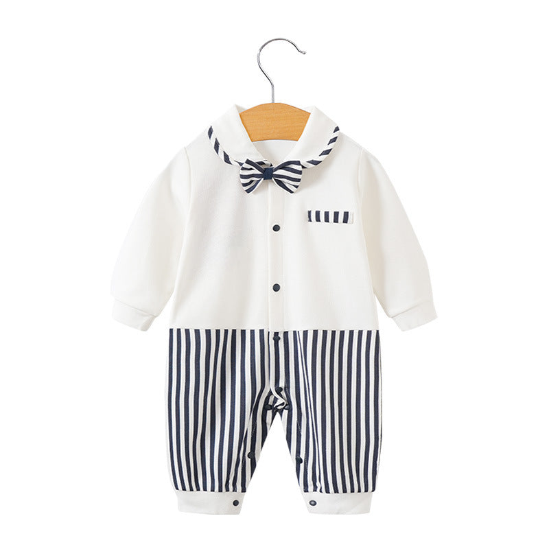 Children's long-sleeve jumpsuit for one-year-olds, gentleman-style romper in trendy INS style.