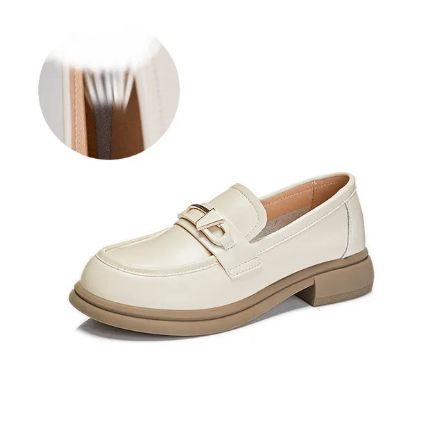 Thick-Heel Shallow Mouth Leather Women's Shoes