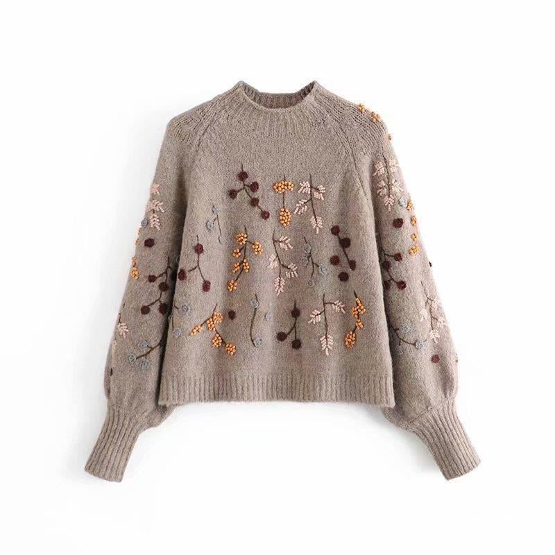 Autumn beaded embellished knitted sweater