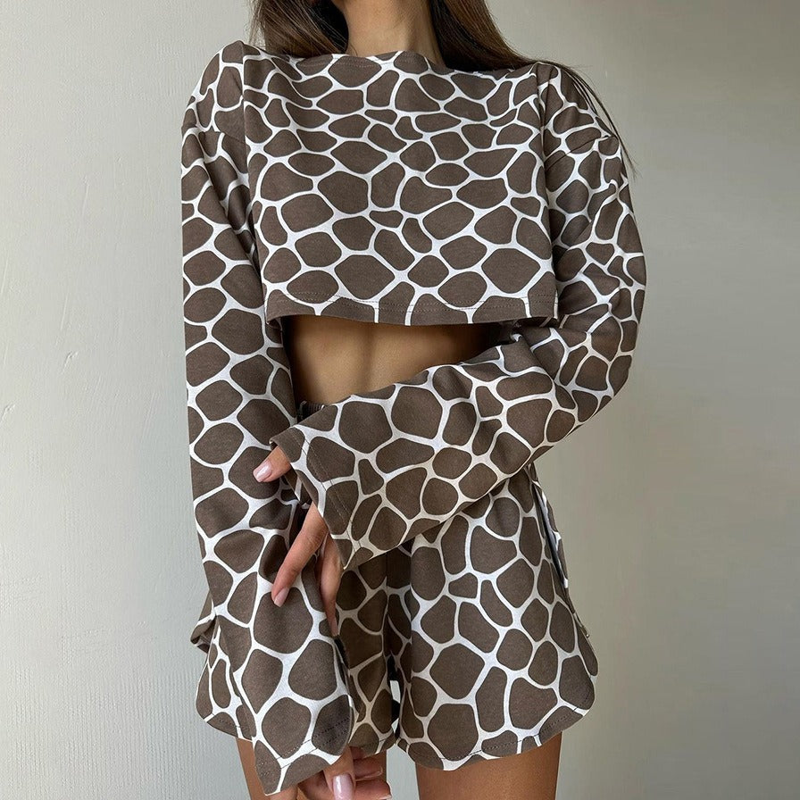 Printed loose short-sleeve shorts pajama set