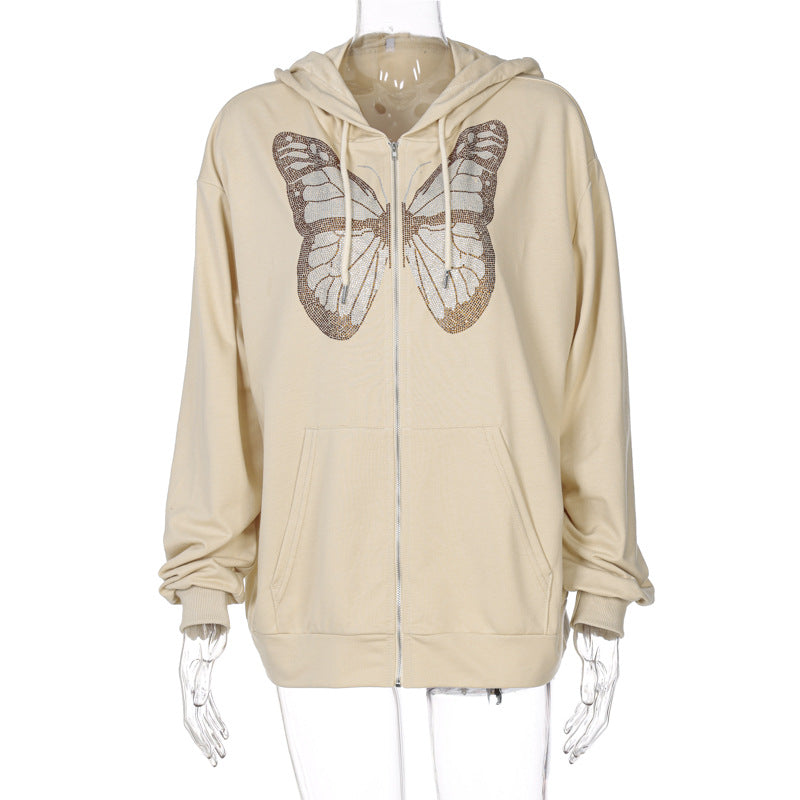 Butterfly Ironing Long Sleeve Hooded Sweater