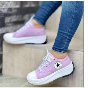 Women's Low-Cut Platform Canvas Shoes: Lace-Up