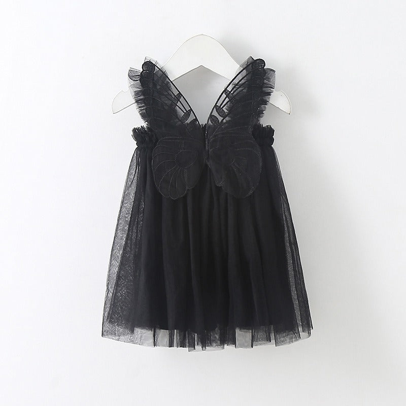 New baby girl dress with solid color and butterfly wing sleeves—sweet princess style.