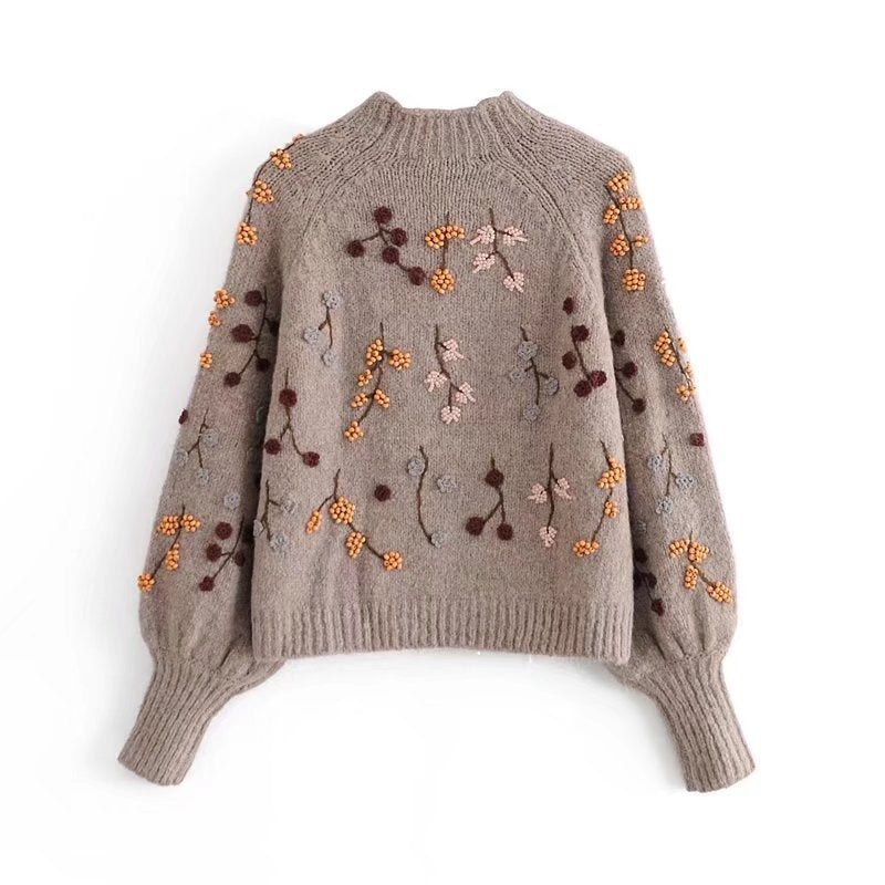 Autumn beaded embellished knitted sweater