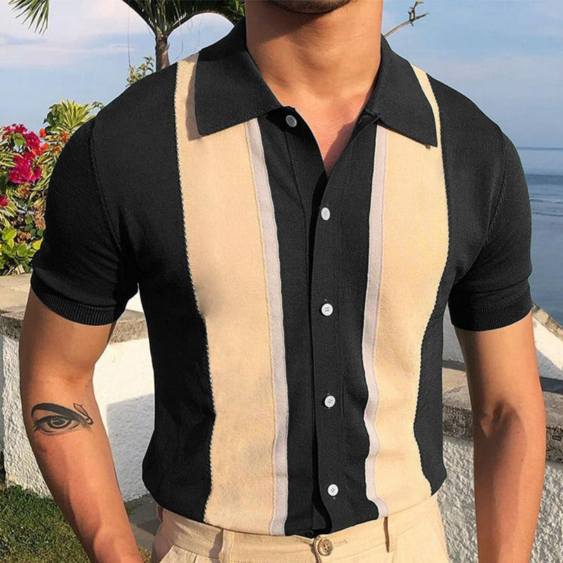 Short-sleeve knitted polo shirt with single-breasted cardigan