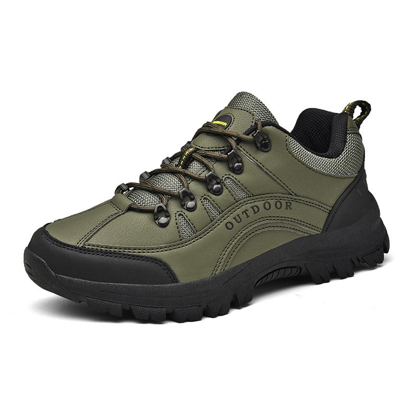 Men's Oversized Leather Hiking Shoes: Low-Top Outdoor Sneakers for Fall/Winter