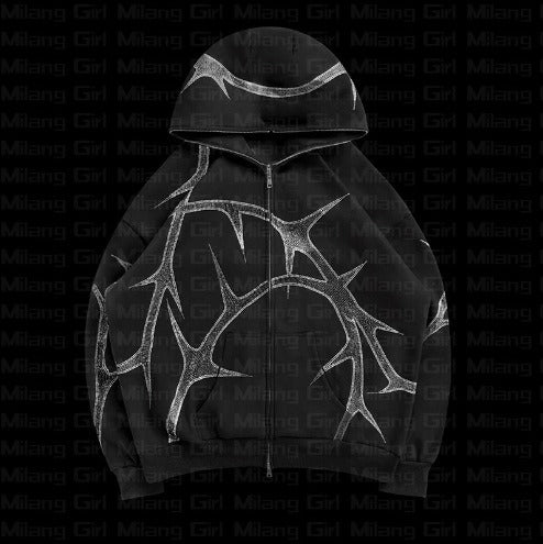 Street hoodie set with hot diamond zippers