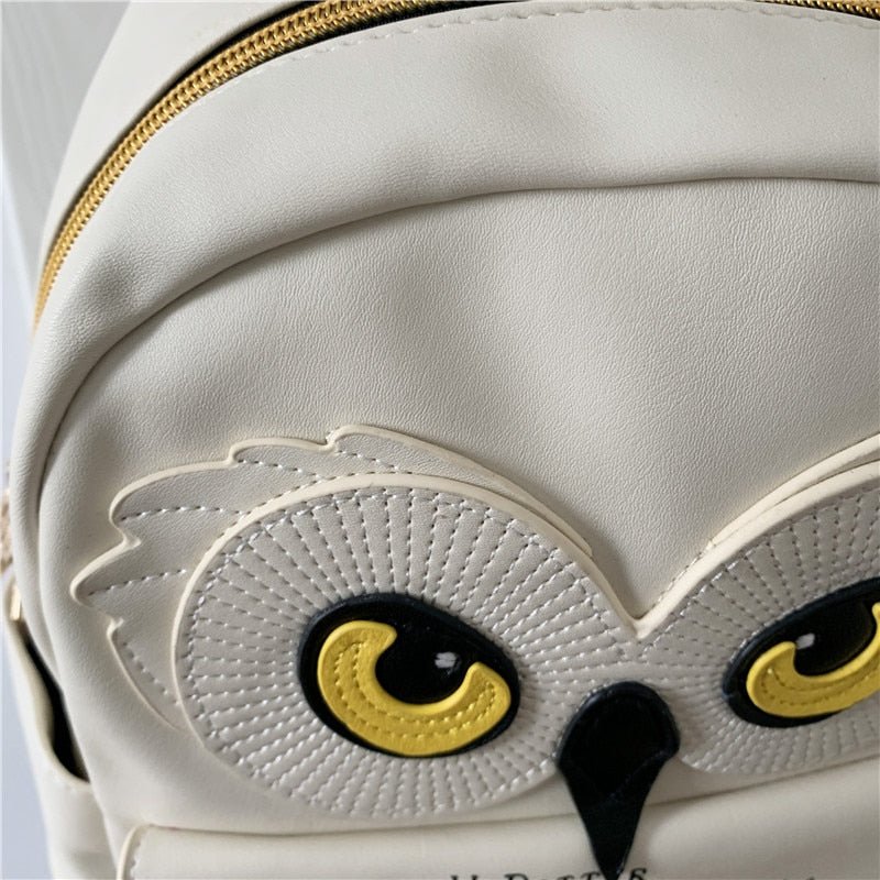 Beige PU Leather Owl Backpack - Cute Casual Small Bag for Women and Girls