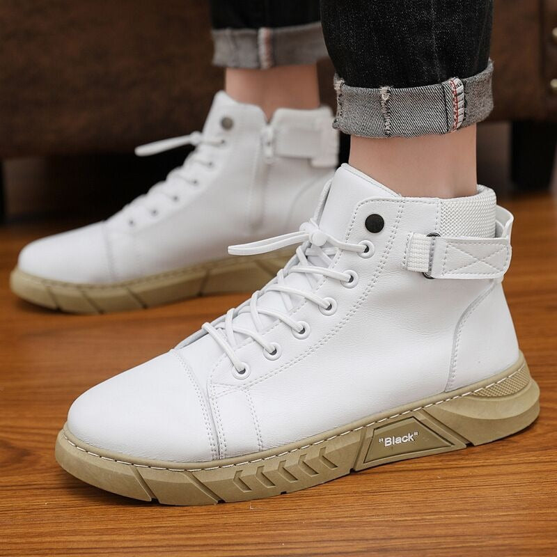 Men's Leather Plush Martin Boots: Casual High-Top Running Shoes for Fall/Winter