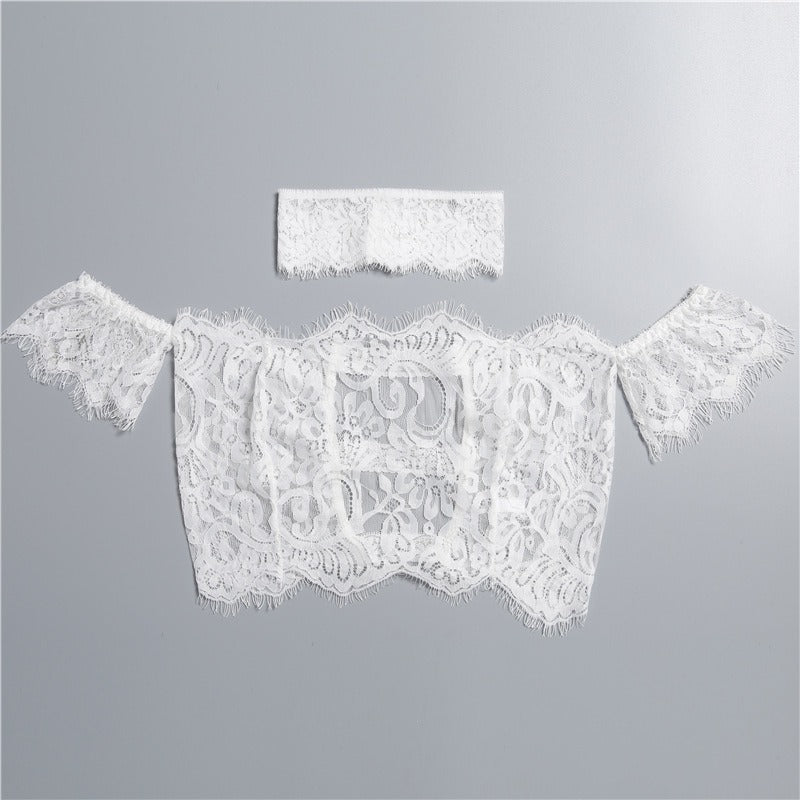 Sexy Lace Off-Shoulder Bra with Sheer Design and Short Sleeves