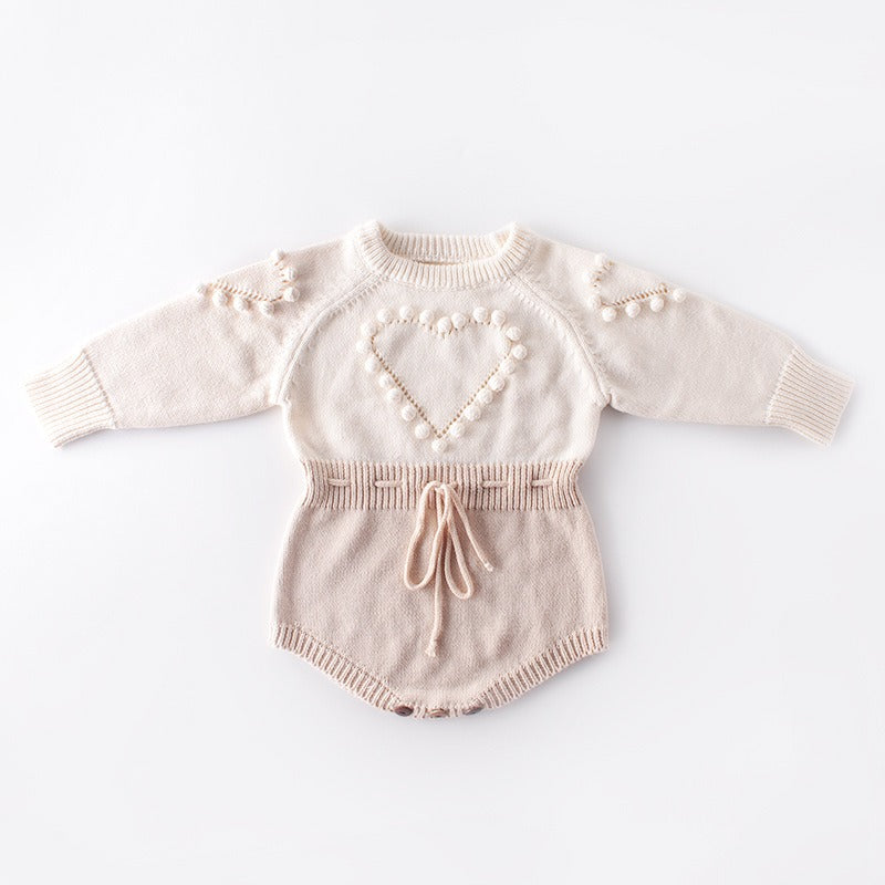 Handmade baby love sweater, long-sleeve knitted jumpsuit, perfect for crawling.