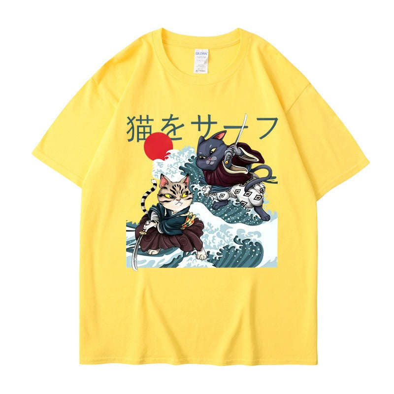 Summer Samurai Cat Print, T-shirt Unisex