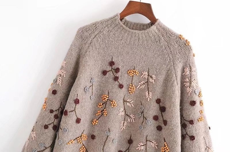 Autumn beaded embellished knitted sweater