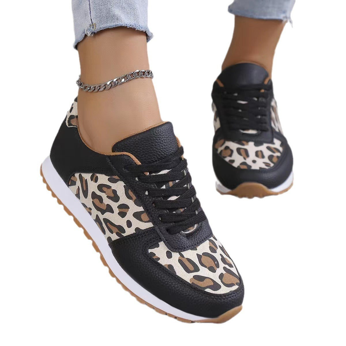 Leopard Print Casual Sports Shoes: Low-Top Women's Running Shoes