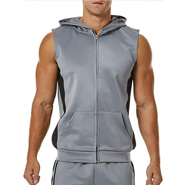 Zipper Splicing Sports Hooded Vest for men