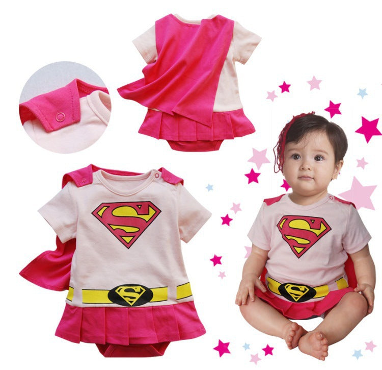 Superman creeper baby suit with embroidered cloak, featuring Wukong design.