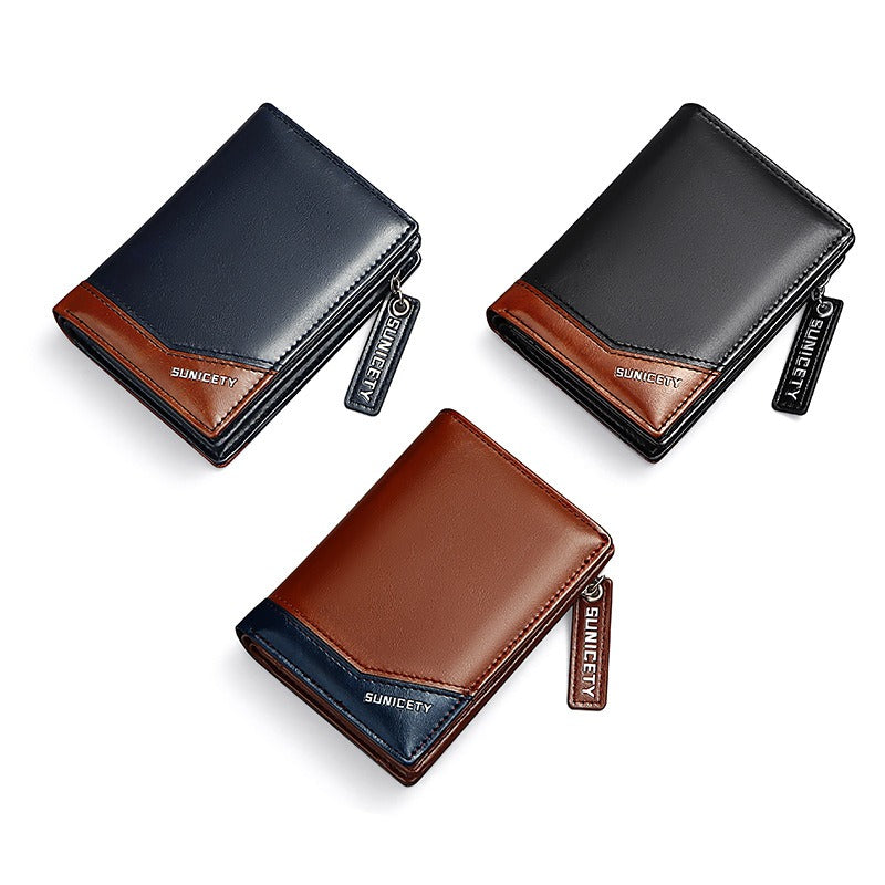 Men's RFID PU Leather Multi-Function Zipper Wallet