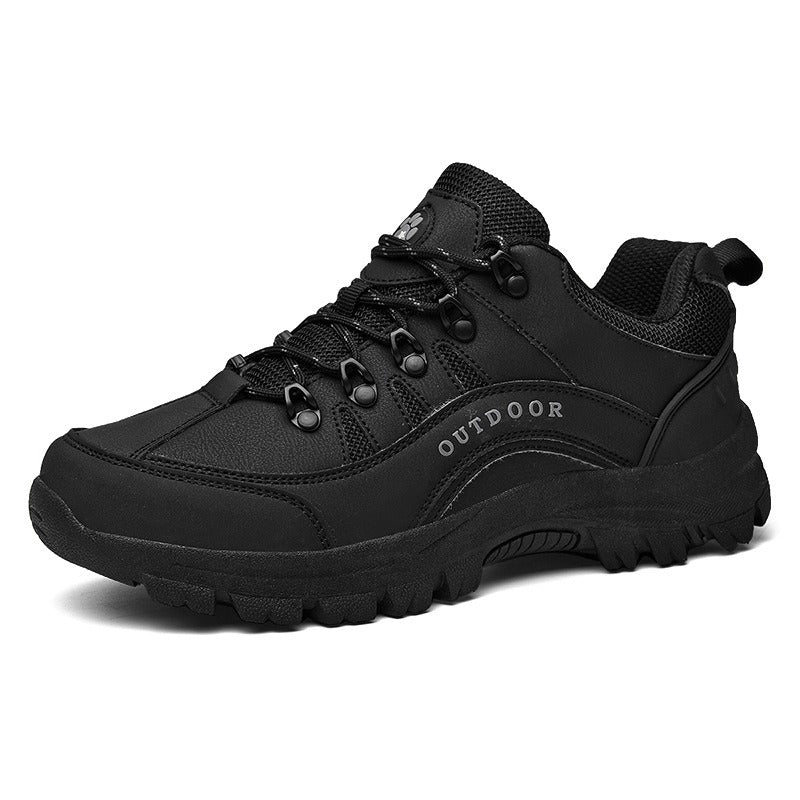 Men's Oversized Leather Hiking Shoes: Low-Top Outdoor Sneakers for Fall/Winter