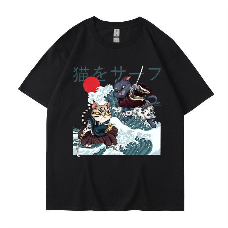 Summer Samurai Cat Print, T-shirt Unisex